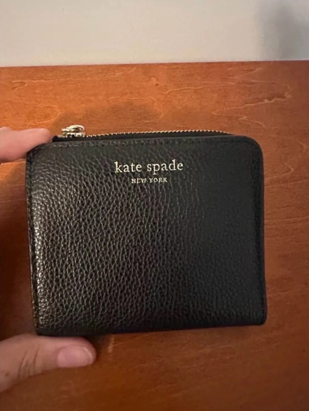 kate spade Black Pebbled Leather Zip Around Wallet